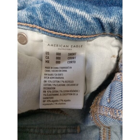 AMERICAN EAGLE Jeans Womens 000 SHORT BLUE MOM Distressed Holes Preowned - Picture 2 of 8